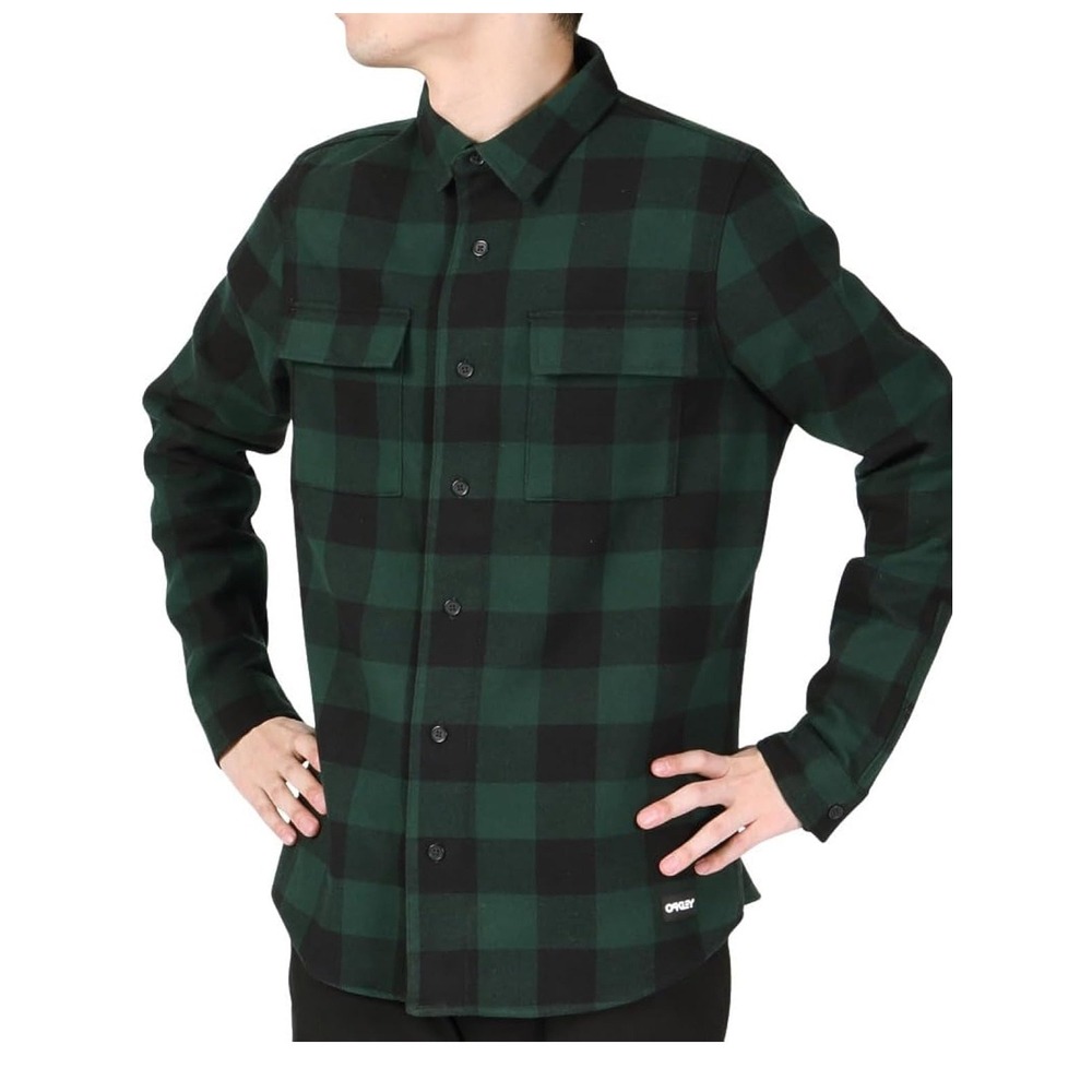Oakley Bear Cozy Flannel Shirt Green Black Plaid Long Sleeve‎ Men's Size S